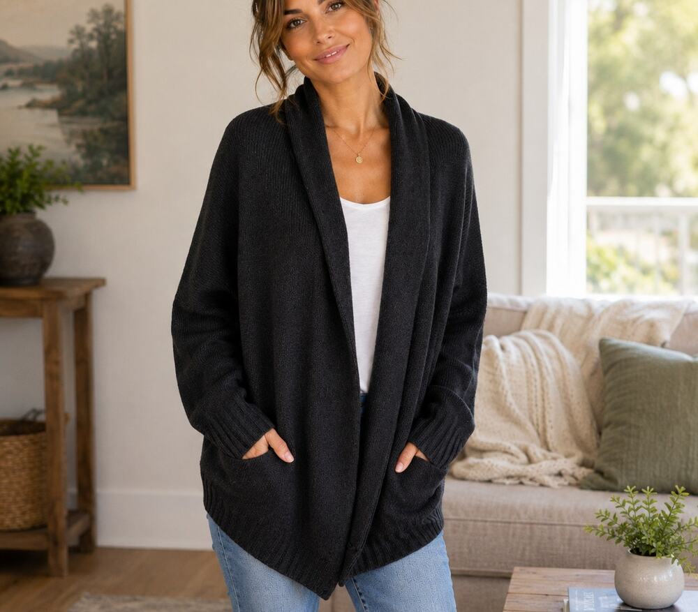 Vince Cardigan Sweater Womens Medium Black Yak Wool Open Front Cozy Luxury